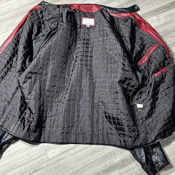 Wilsons Leather M. JULIAN Motorcycle Jacket 2XLarge Black w/ Red Stripe - Picture 3 of 7
